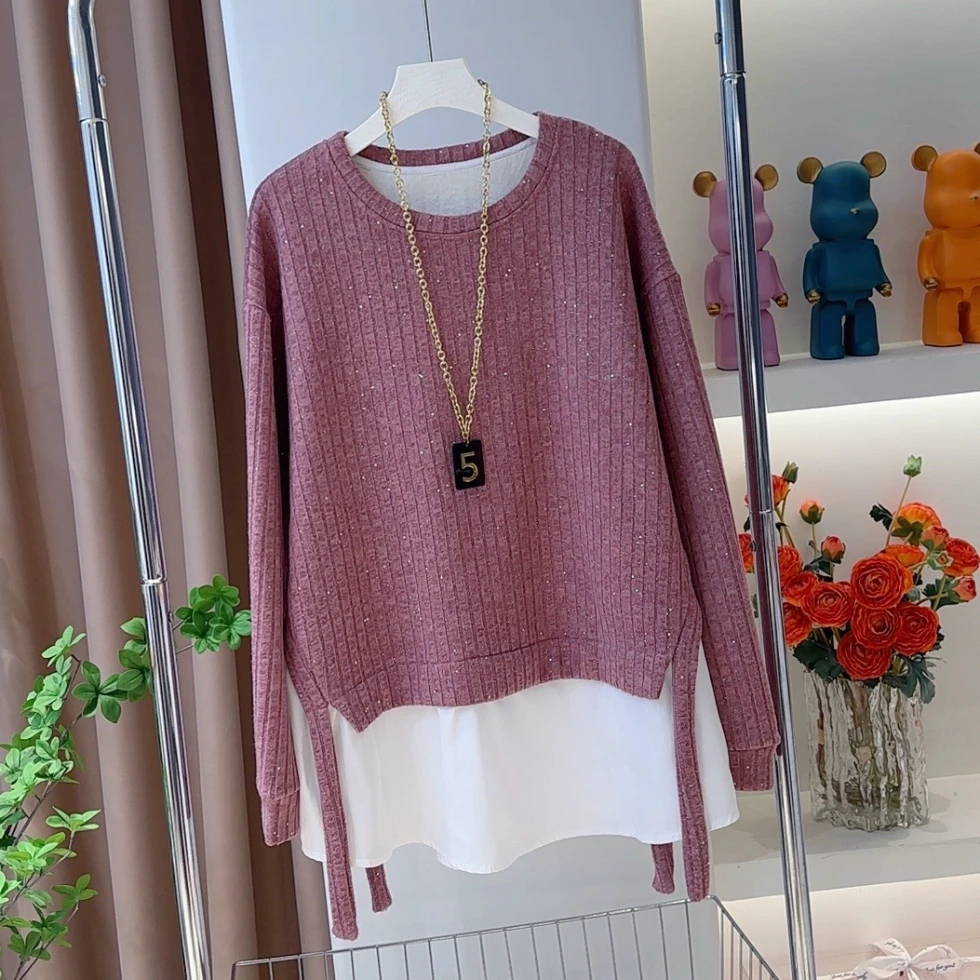 0313加绒飘带设计卫衣秋冬新款宽松显瘦洋气时尚百搭长袖套头上衣