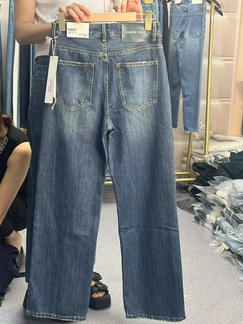 186高品质柔软牛仔阔腿裤显瘦显高直筒裤