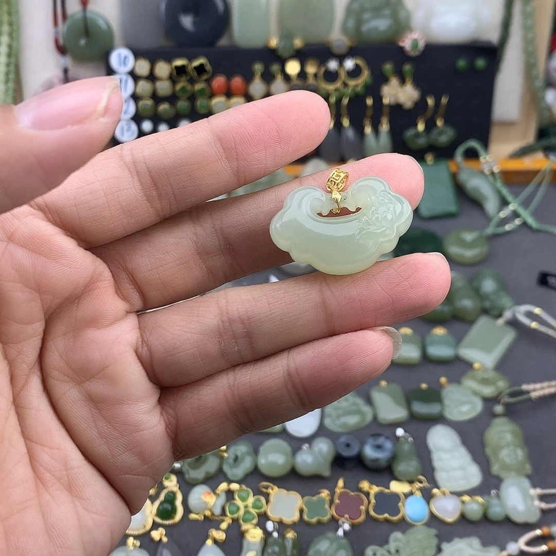 和田玉银S925镶嵌吊坠(不含链)