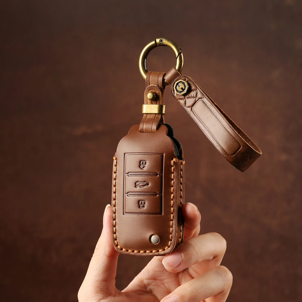 双缝线荣威车钥匙套ei6/rx5plus名爵ZS领航HS专用手工真皮壳扣包