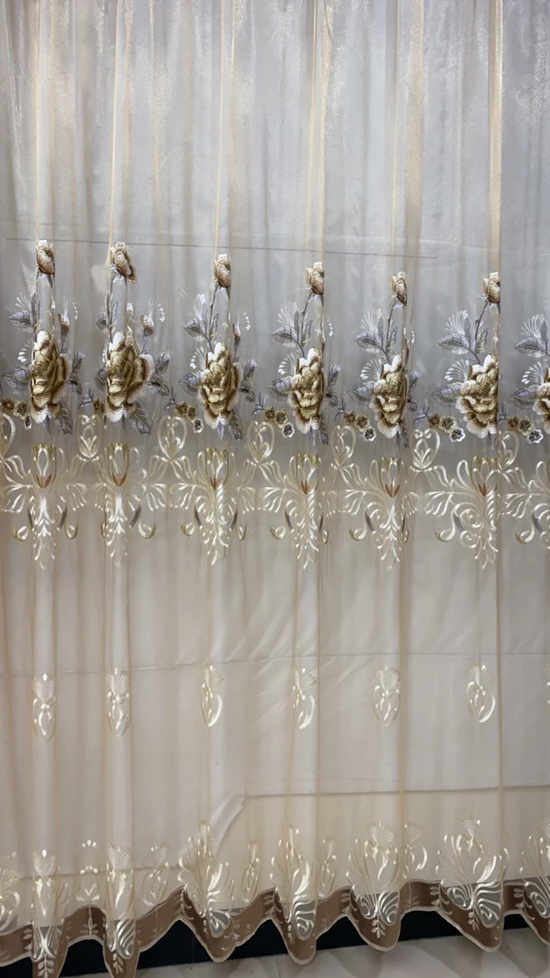 米金色纱帘 牡丹花刺绣纱帘 4.2 米