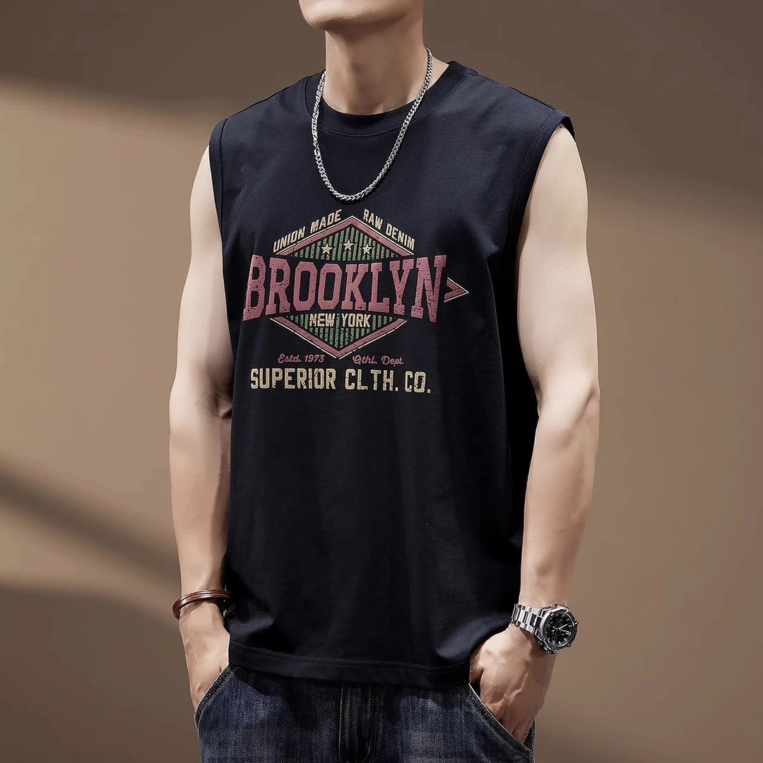 新款高端美式纯棉透气坎肩男士背心2025夏季休闲运动健身篮球T恤