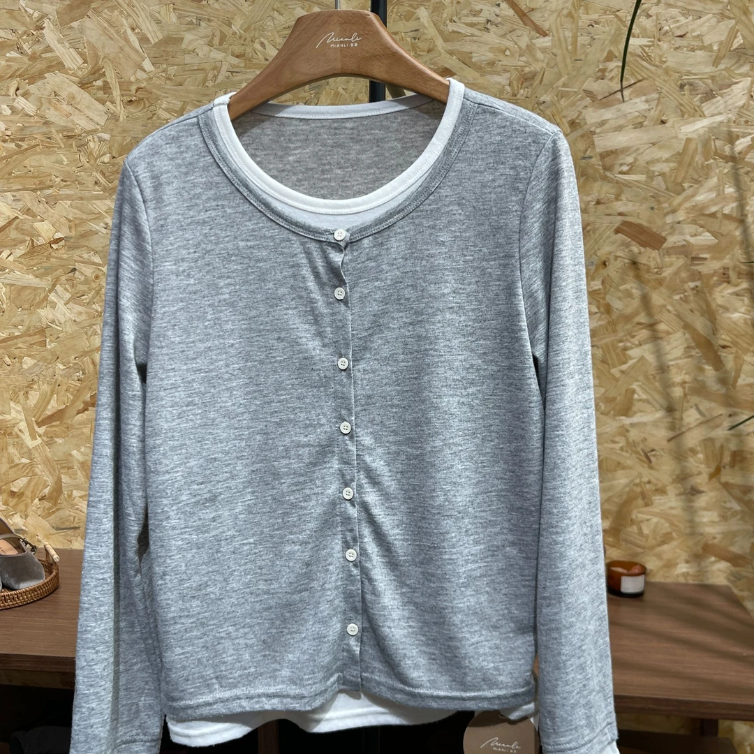 港风薄款灰色拼接针织衫