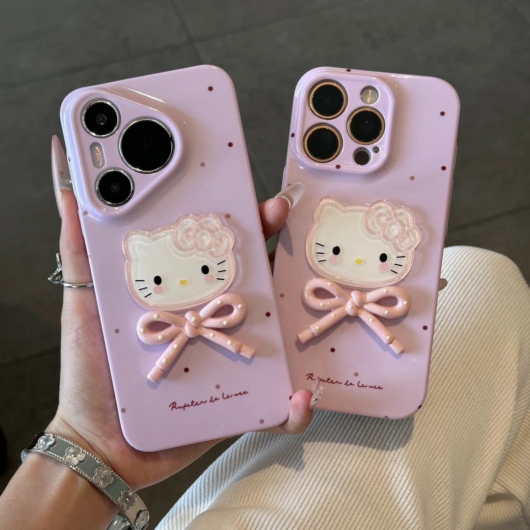 夕与空波点蝴蝶结凯蒂猫适用苹果16手机壳华为P70vivo小米15oppo