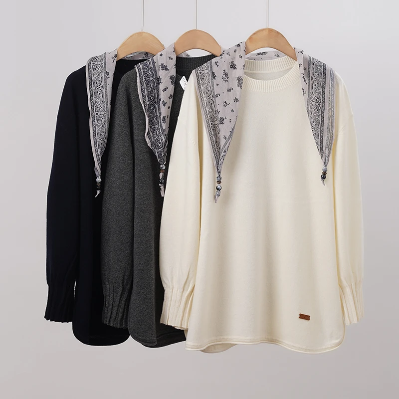 秋冬100%羊毛设计感简约百搭袖口褶皱针织女士毛衣（252543）2974