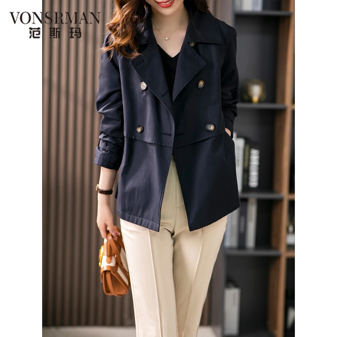 秋季双排扣西装领风衣女中长款2025春秋新款韩版设计感气质外套女