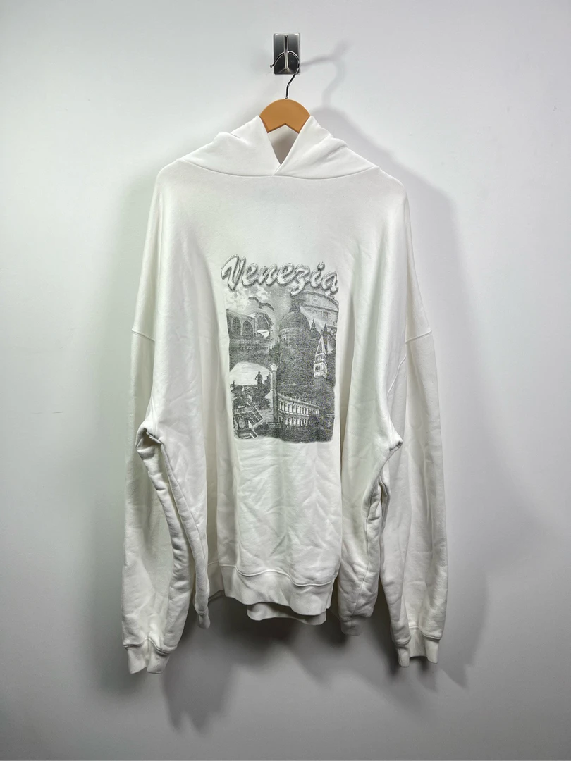 99新 Balenciaga/巴黎世家 城堡卫衣帽衫白色连帽卫衣 M码  #2520