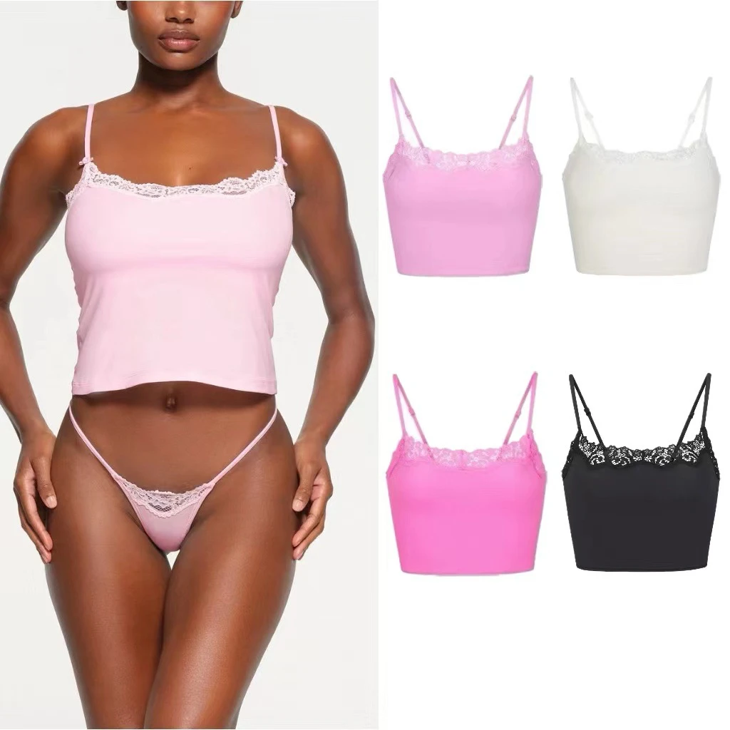 Skims 卡戴珊情人节系列性感蕾丝粉粉百搭蕾丝吊带上衣