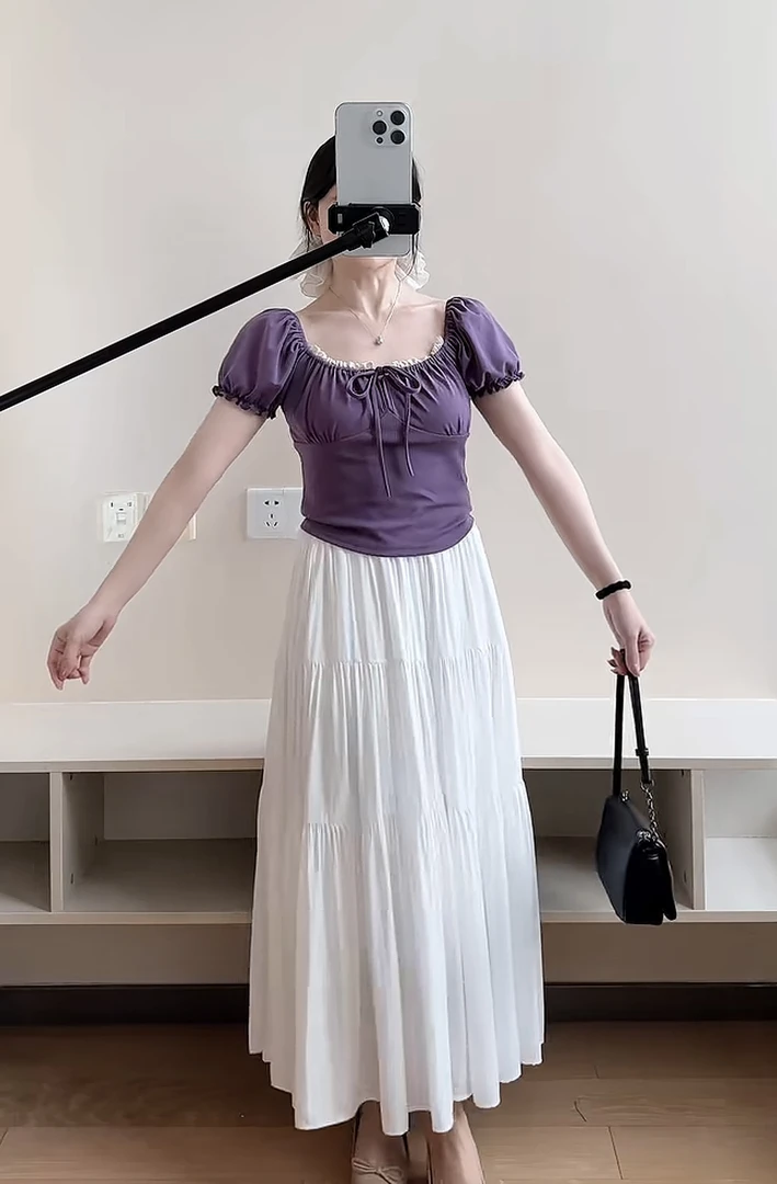 运补小个子蛋糕裙韩版白色高腰A字裙遮胯显瘦百搭小白裙子有口袋