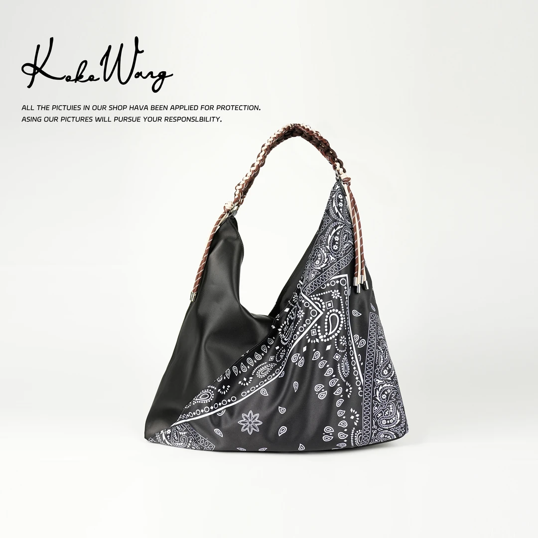 KOKO WANG新款腰果花大容量手工编织腋下手提帆布包483485B14S13