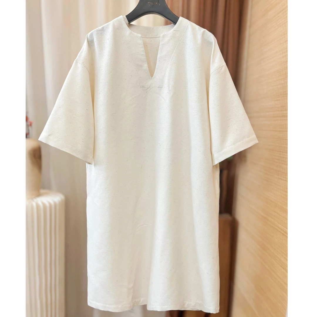 【以晴.高定】高端轻奢柞蚕丝老料宽松连衣裙时尚休闲百搭半袖夏季