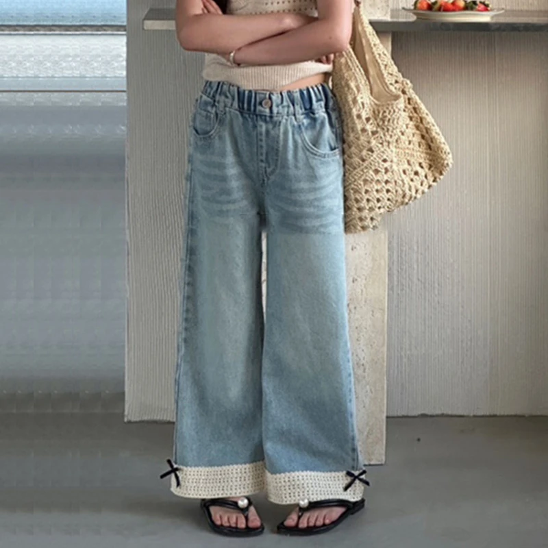 女小童2025春季新款宽松休闲阔腿裤百搭潮流水洗复古直筒牛仔裤潮