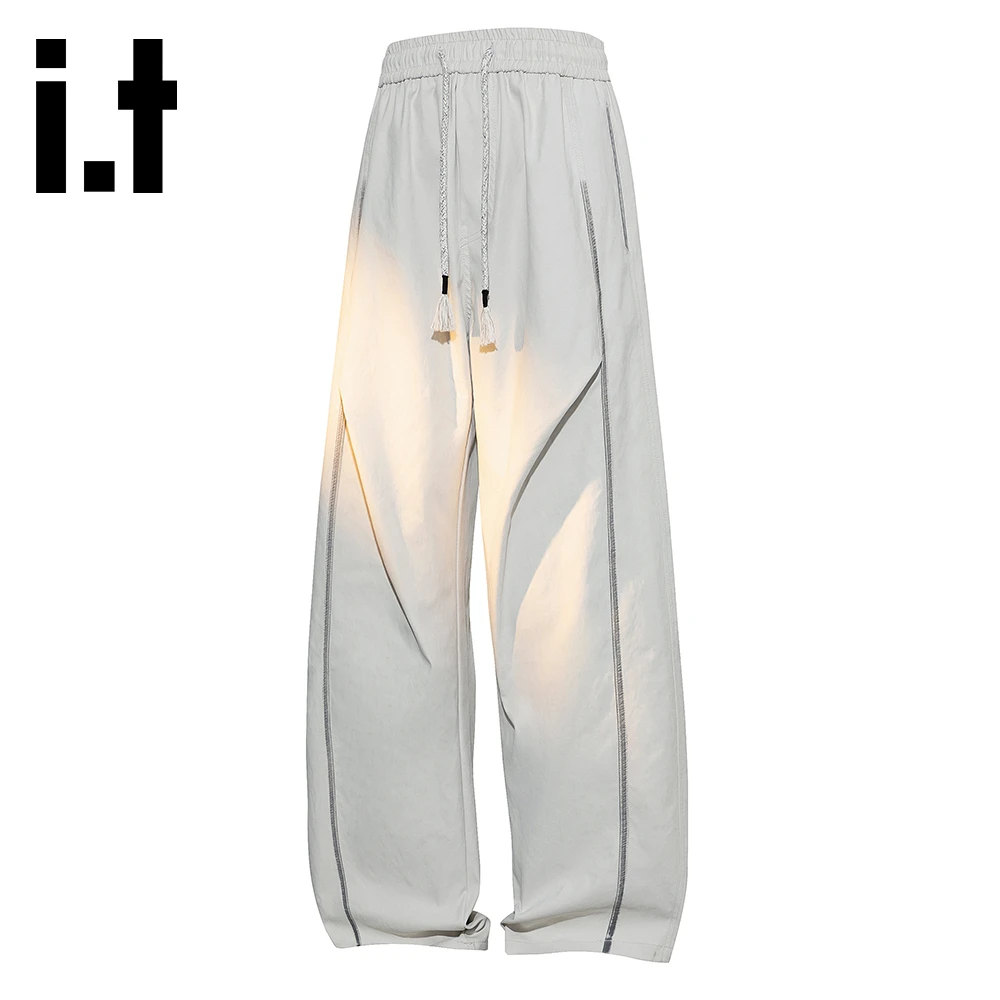 it:CHOCOOLATE褶皱设计感阔腿休闲裤男2025秋季新款潮流条纹长裤