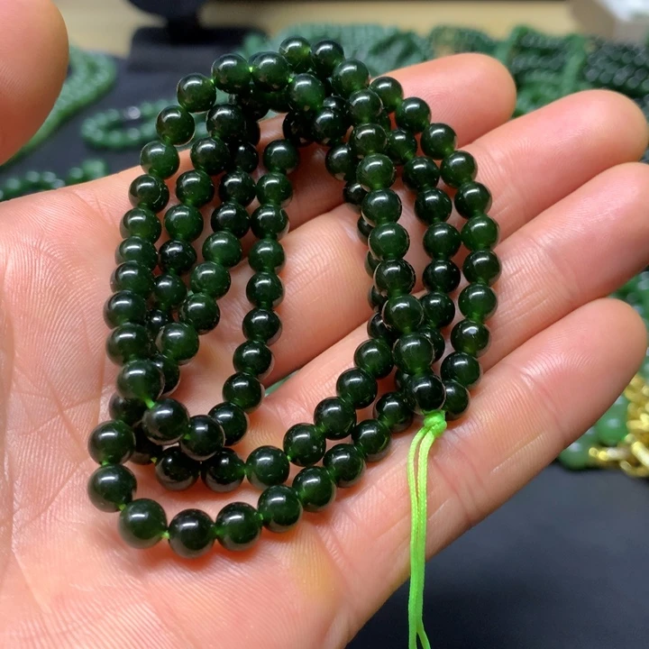 和田玉（碧玉）未镶嵌项链 6mm108颗