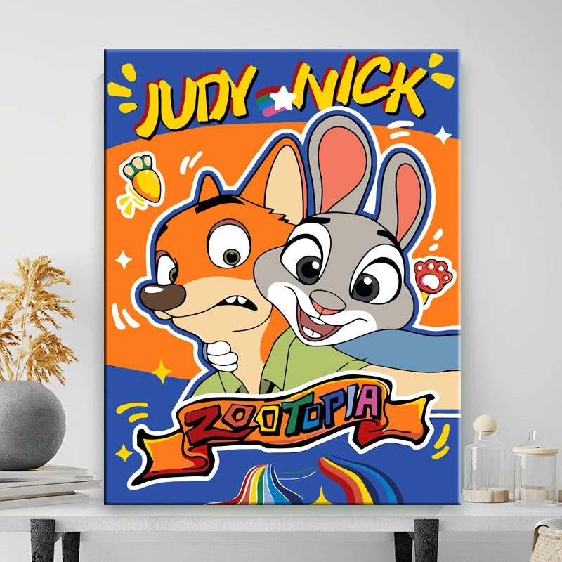 朱迪与尼克疯狂动物城数字油画DIY手工填色解压卡通丙烯装饰画