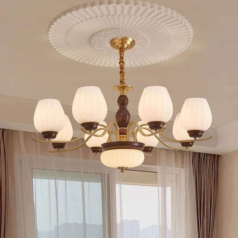 中古风客厅吊灯美式复古大气高级感卧室餐厅法式全铜实木大厅主灯