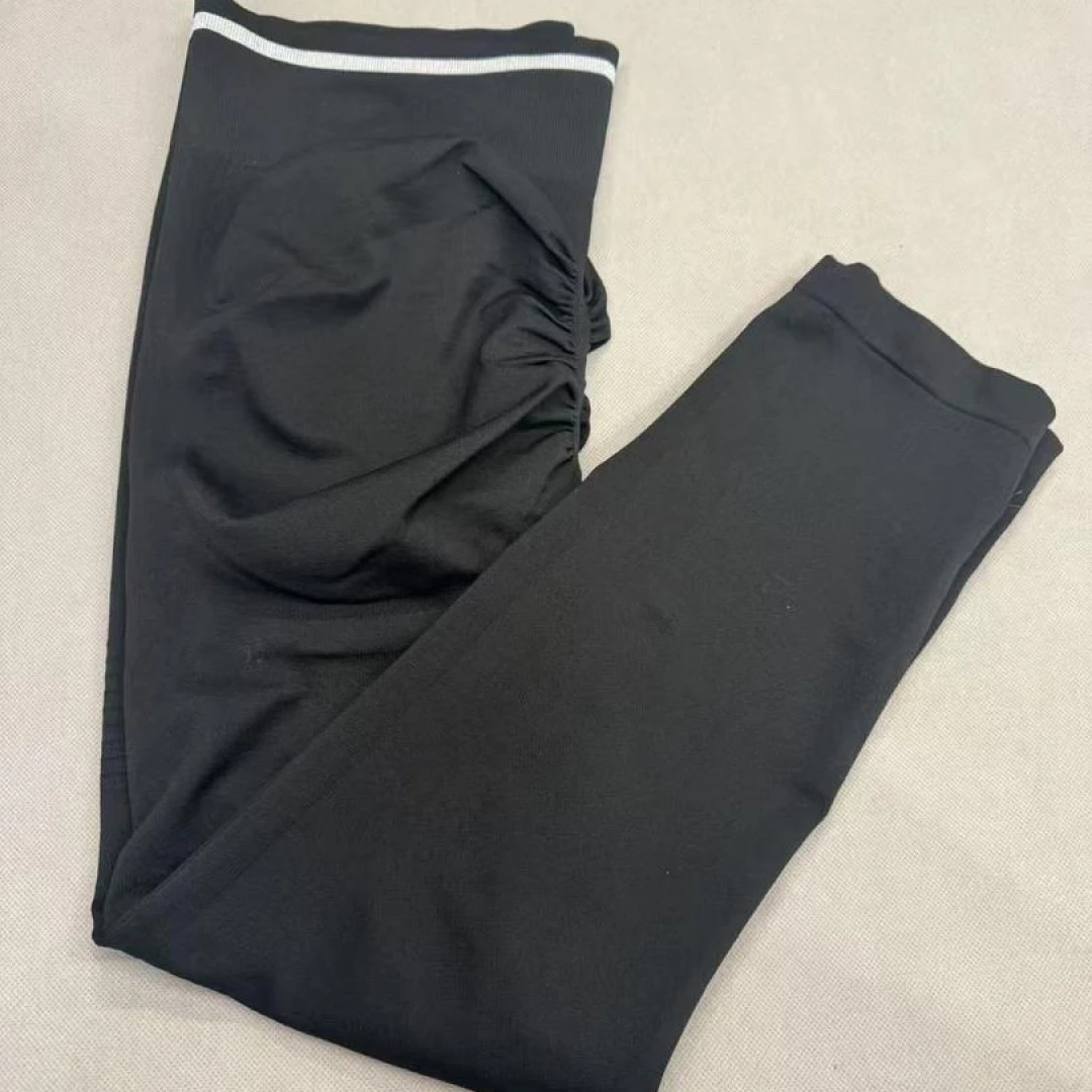 大码无缝针织蜜桃裤kz-黑色白腰头