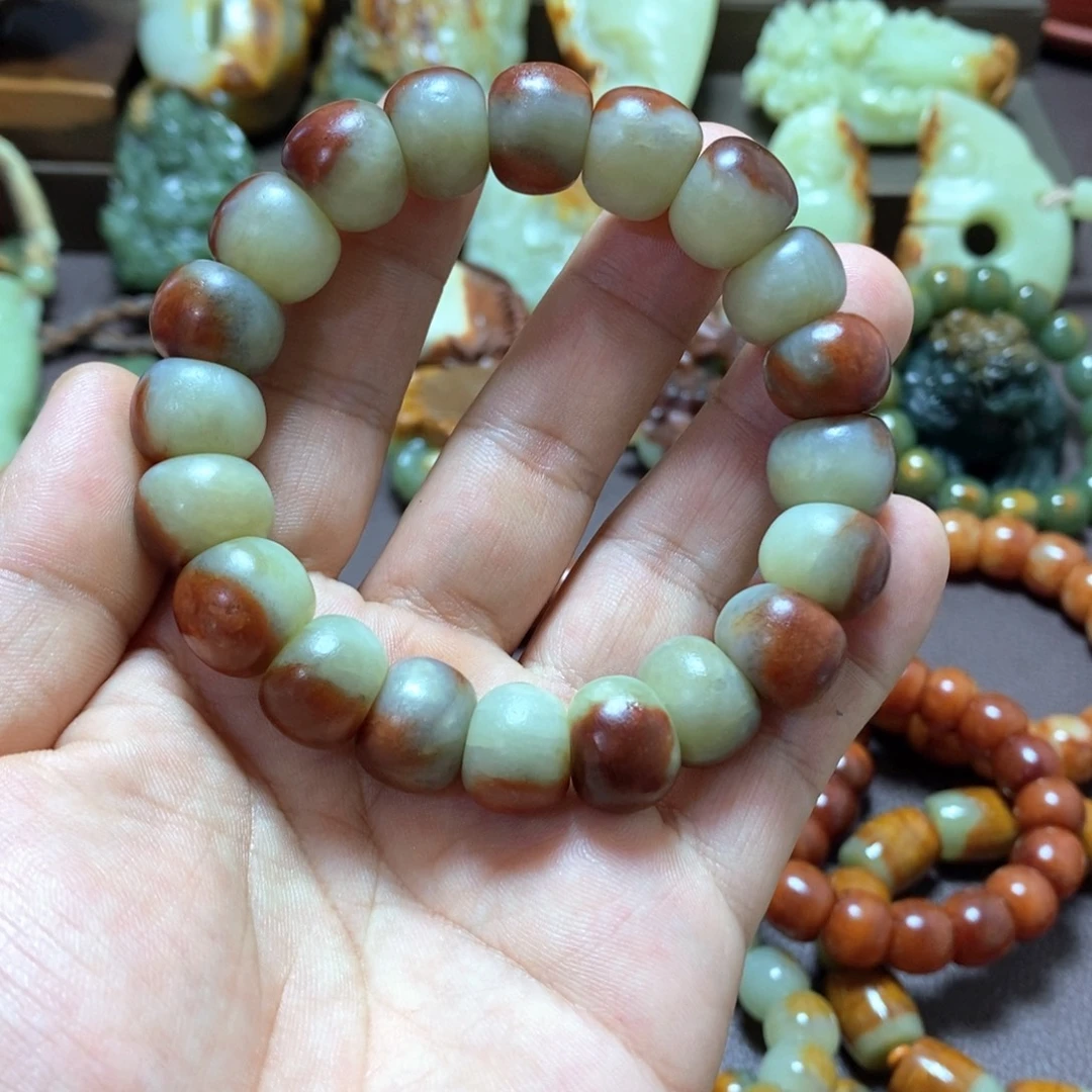 花***鬼岫岩河磨玉（透闪石质玉）未镶嵌手链马蹄