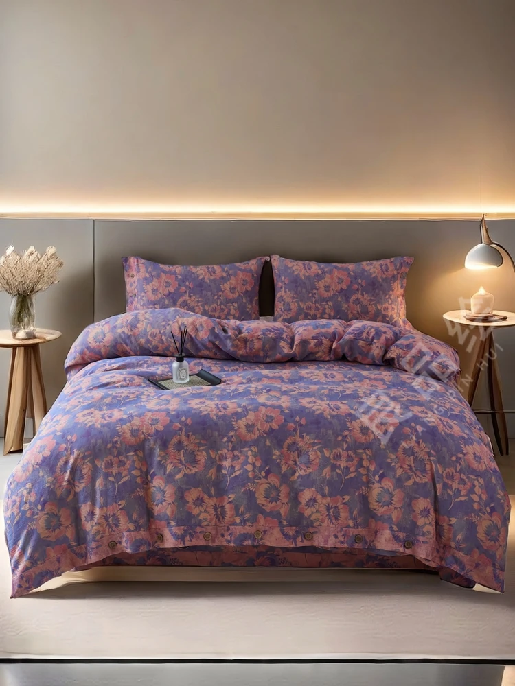 【满庭芳-紫】全棉 提花色织A类双层纱四件套柔软舒适国风柔软四季