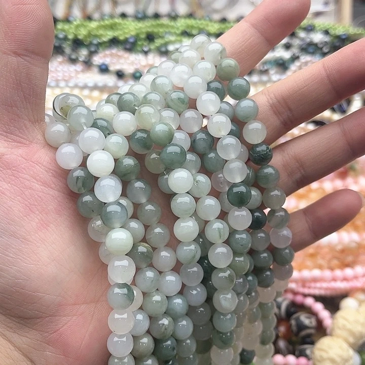 玛瑙/玉髓珠宝半成品未镶嵌2条8mm左右绿兔毛珠