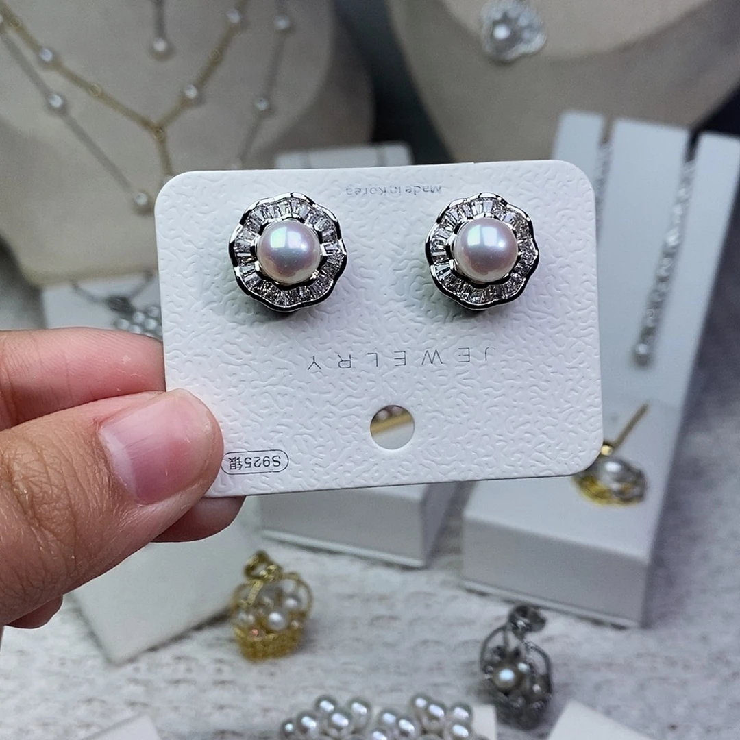 淡水珍珠耳饰银S925镶嵌