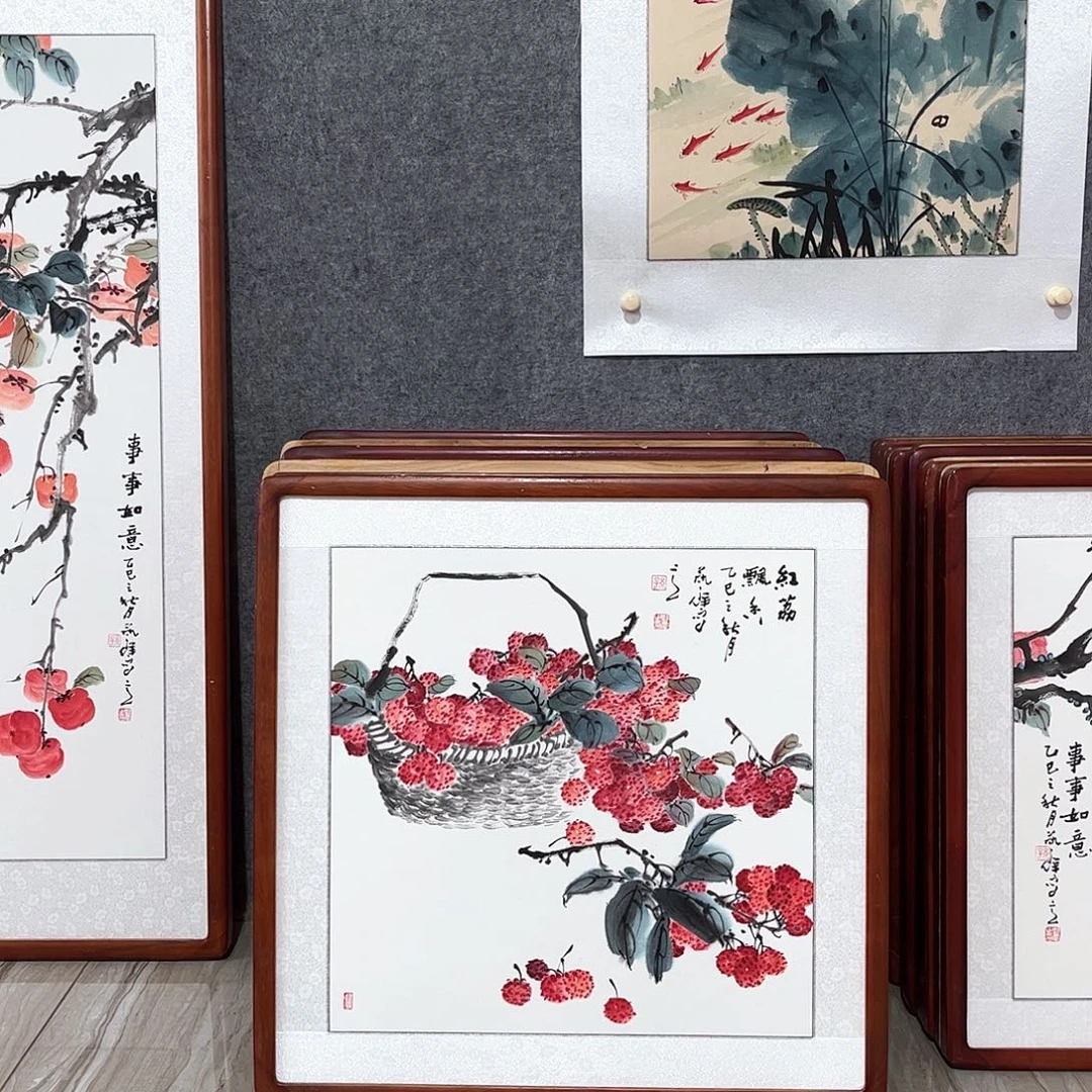 国画书画作品带框63×63