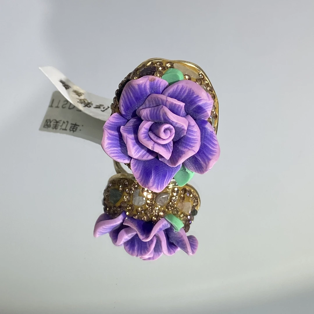 铜合金合成锆石戒指 TTSD 紫色花朵个性雕刻时尚戒指 7433