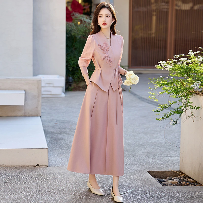 时尚休闲套装2025春夏新款时髦立体刺绣花朵外套半裙两件套JX2513