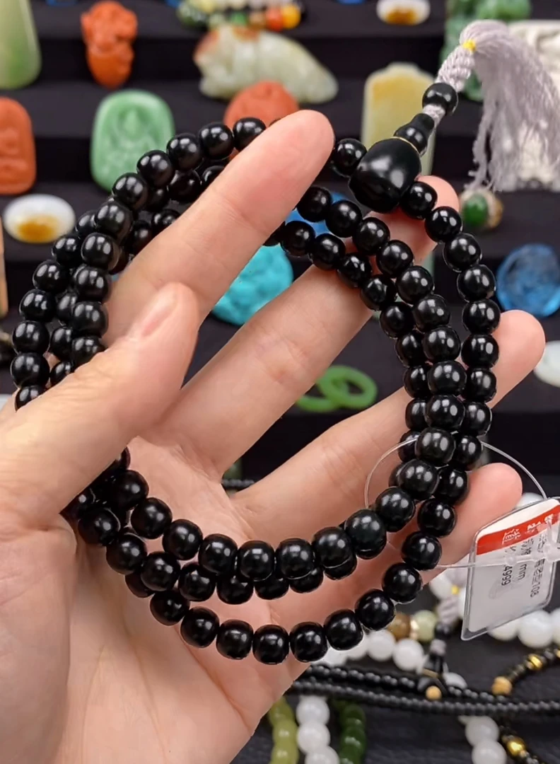 和田玉7mm黑青老型108