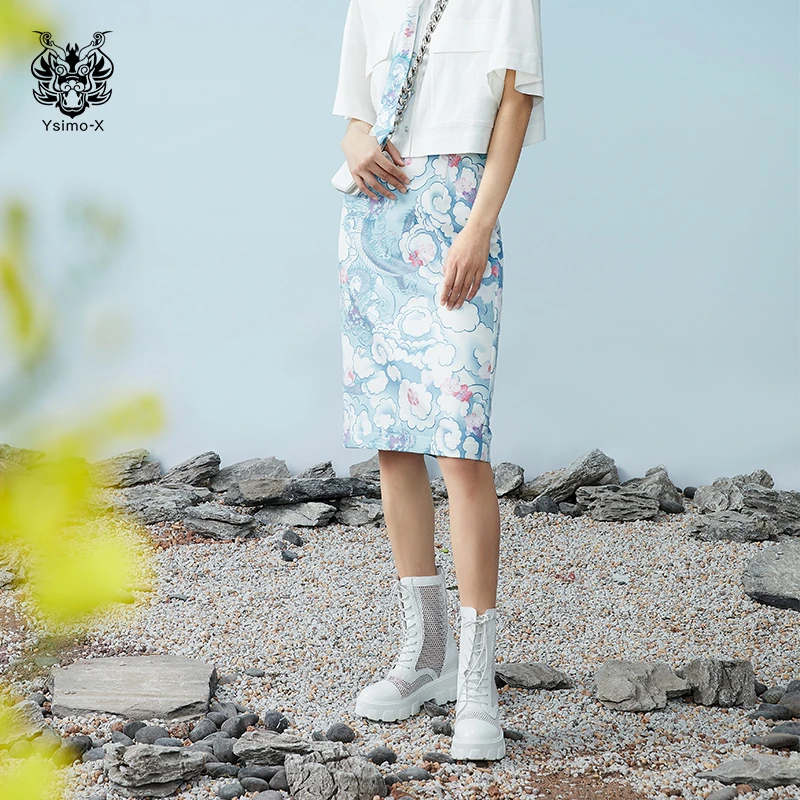 云思木想ins潮国风印花显瘦中长款女士时尚半身裙88336