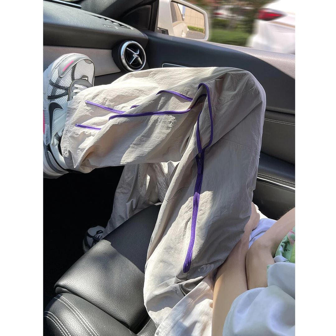 冰丝速干多巴胺裤子薄款夏季男美式降落伞兵裤侧拉链运动冲锋裤男