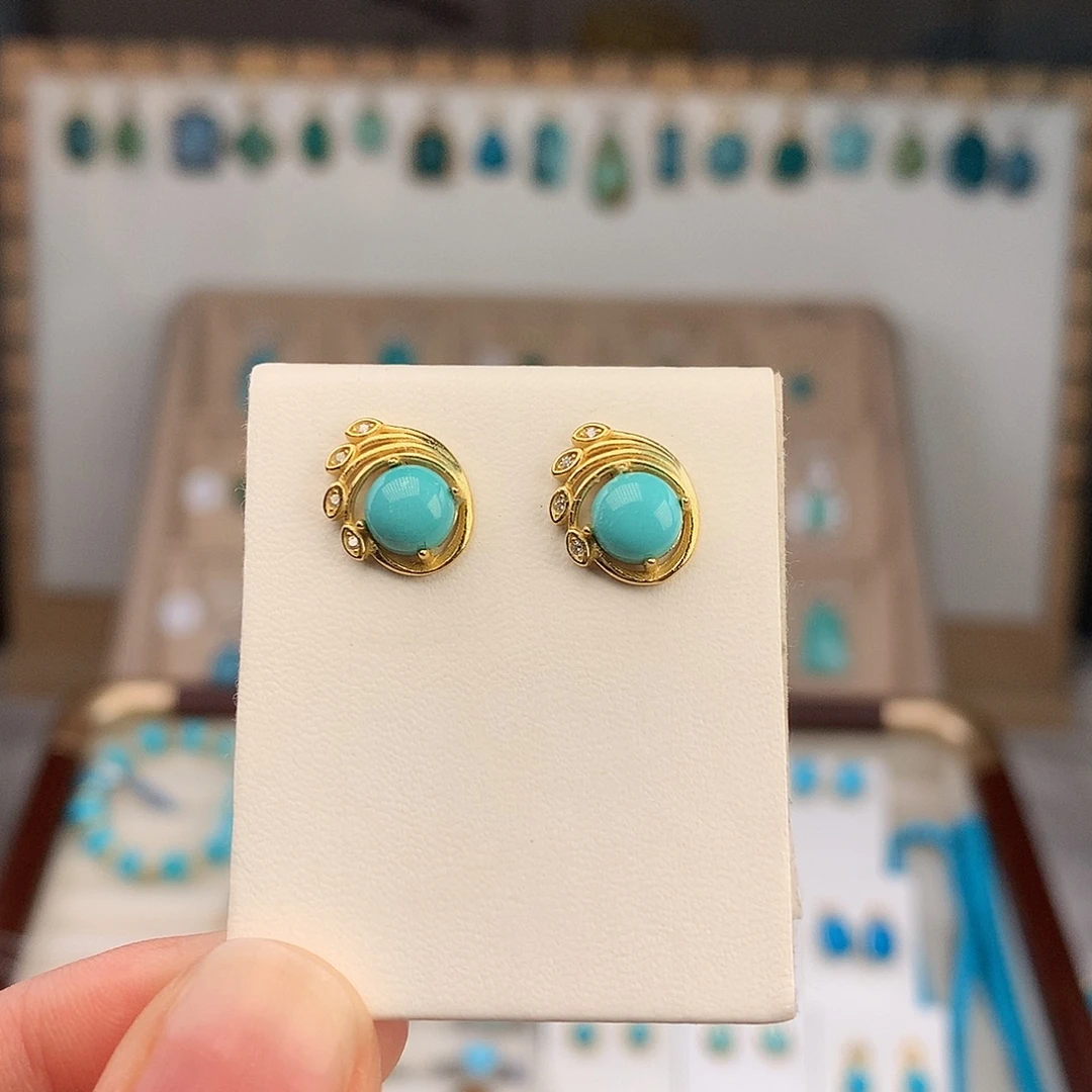 绿松石银S925镶嵌耳饰