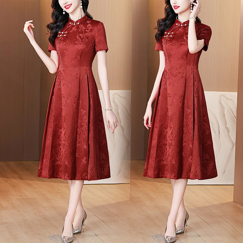 nrm7998新中式国风喜婆婆旗袍裙2025夏季新款高级感短袖连衣裙女