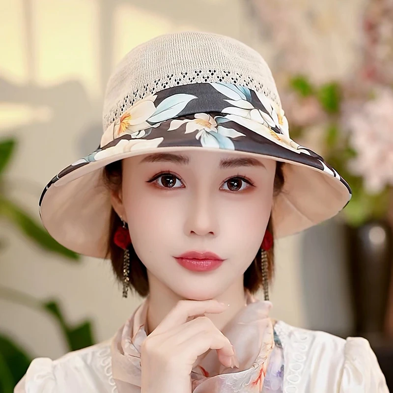 【桑蚕丝绣花帽】桑蚕丝防晒防紫外线帽时尚户外百搭女士防晒帽2170