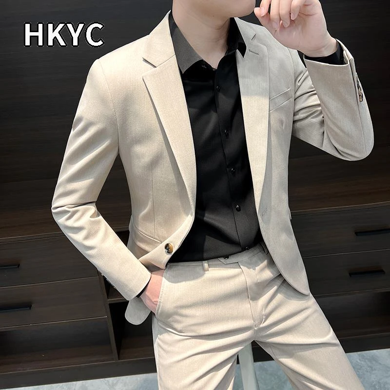 HKYC休闲西装外套男士春秋季2025新款男装高级感商务英伦西服套装