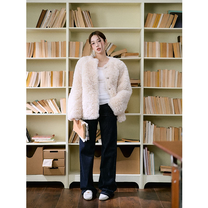 【LaluneDuCiel】年终狂欢季10号18点时尚百搭简约圆领优雅毛外套