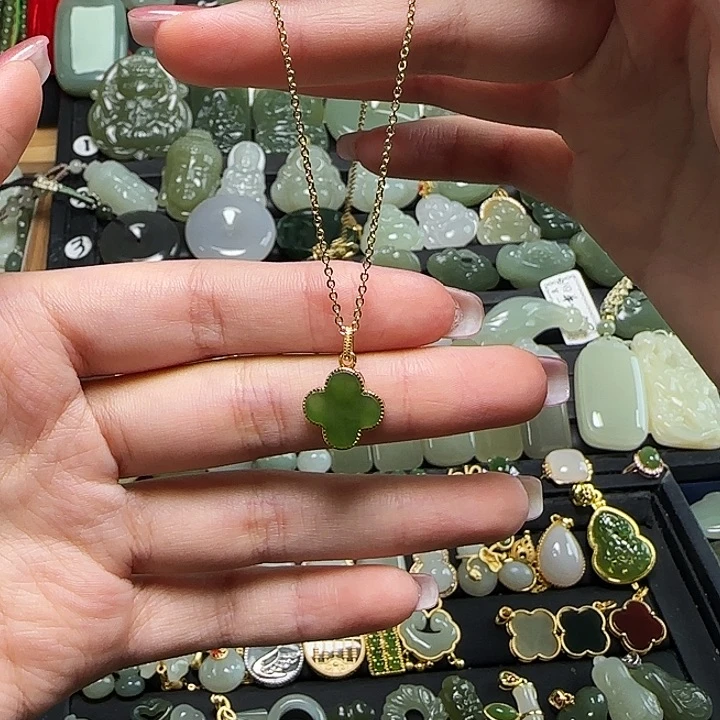 颈饰银S925镶嵌和田玉送链子送绳