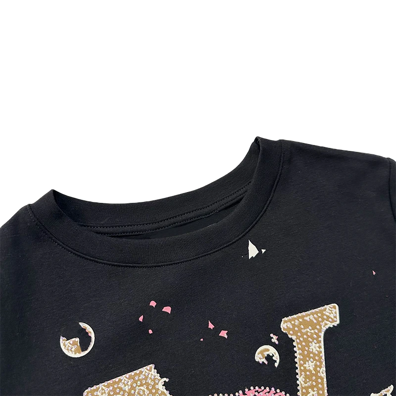 【24X019】2024 夏季SELINE设计感烫钻高级感重工轻奢棉T短袖