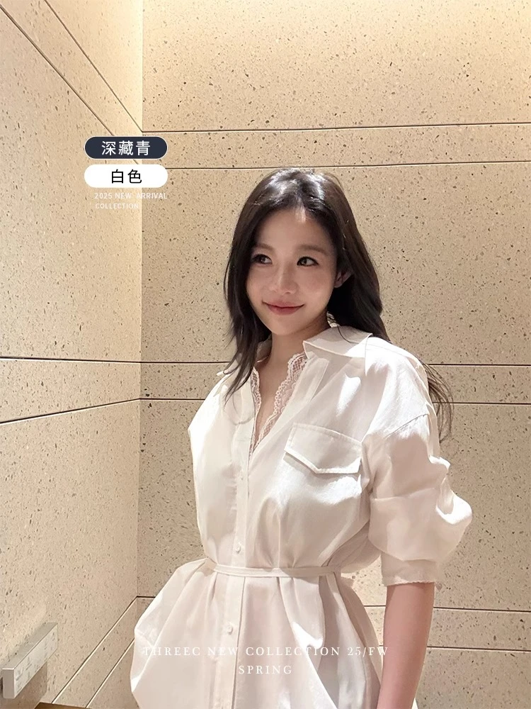 《我的名字》60天丝40棉/绑带蕾丝衬衫女宽松设计上衣