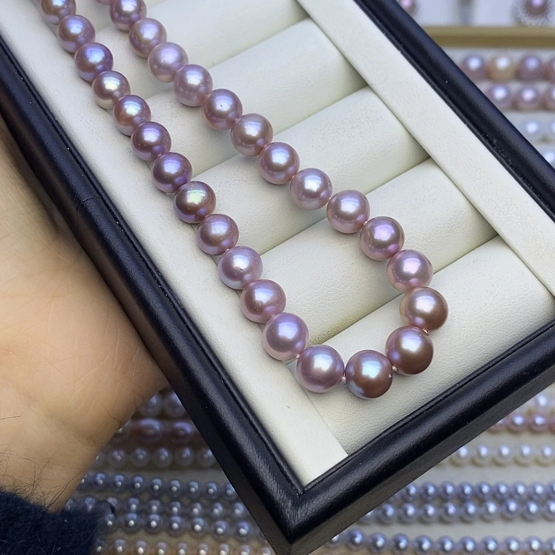 淡水珍珠未镶嵌项链无核 粉紫