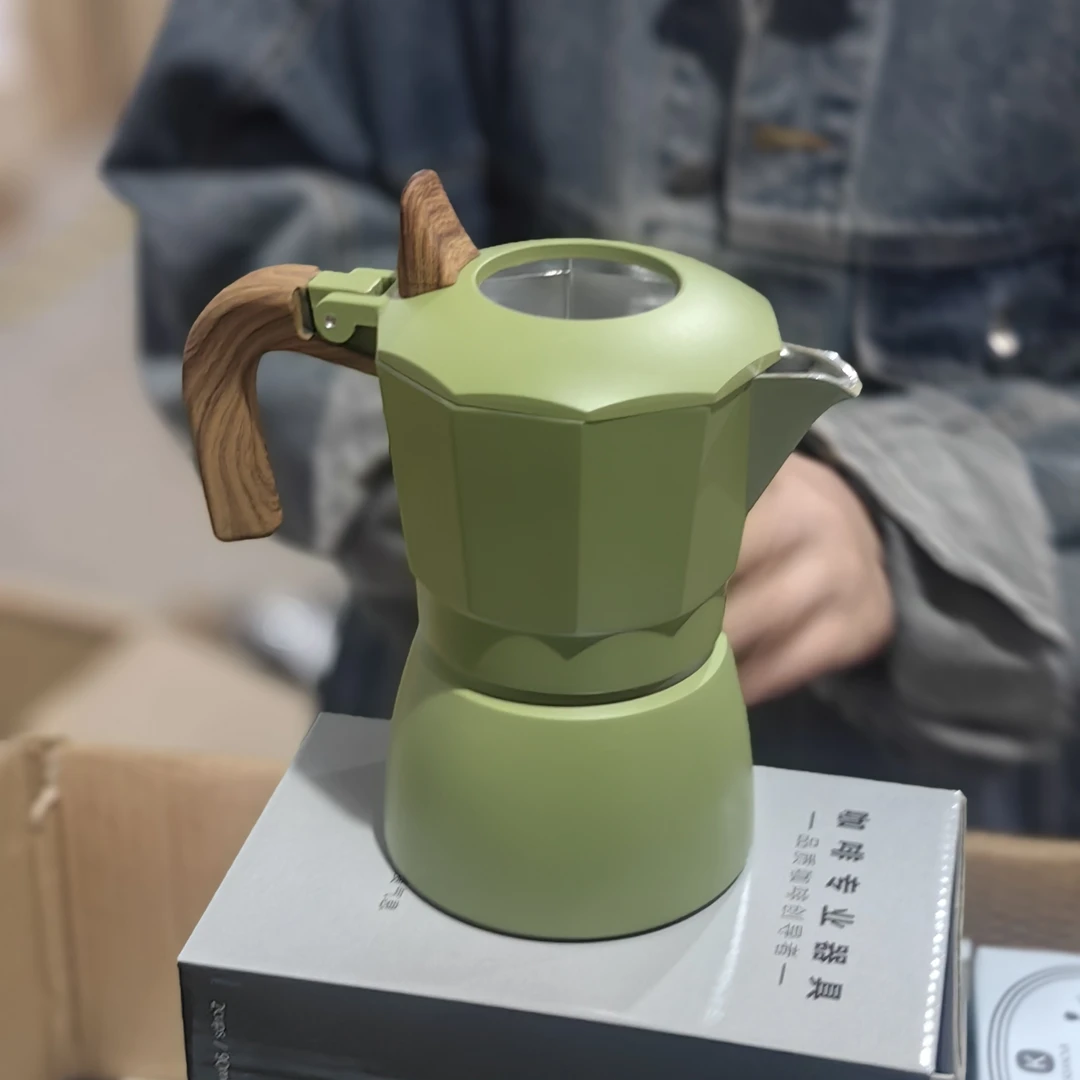 三代双阀两杯份摩卡壶意式浓缩咖啡壶镂空盖牛油果绿色家用咖啡壶