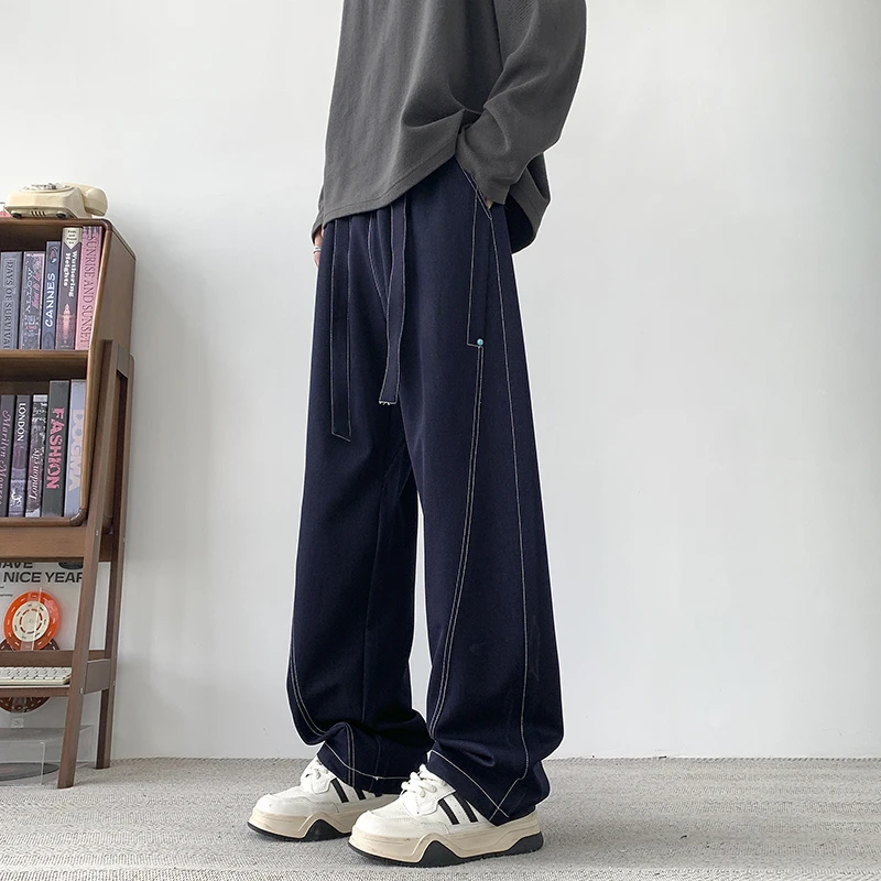 秋冬垂感阔腿裤防水阳离子牛仔裤男女同款直筒裤加绒大码休闲长裤