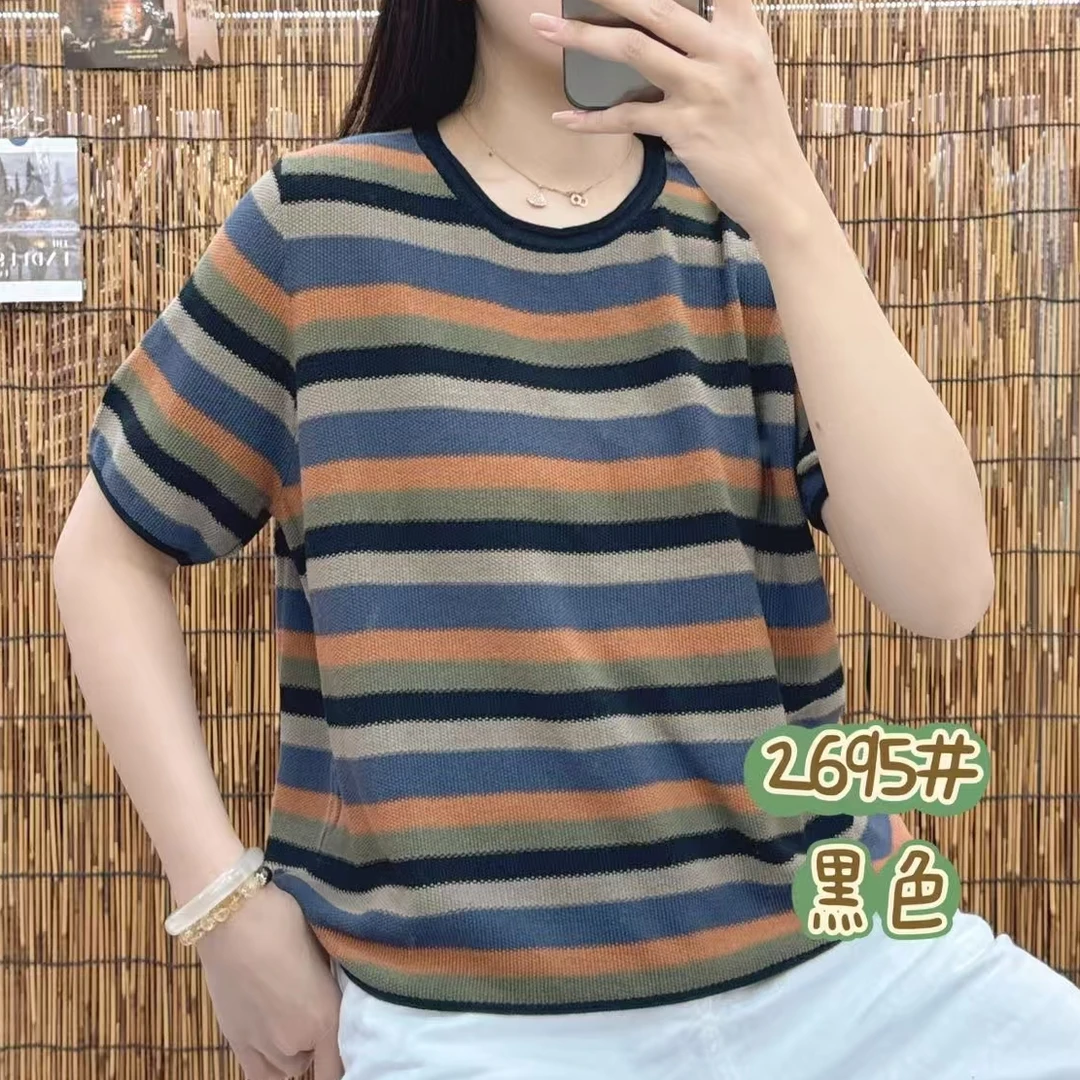 XY2695新款宽松休闲百搭条纹针织衫