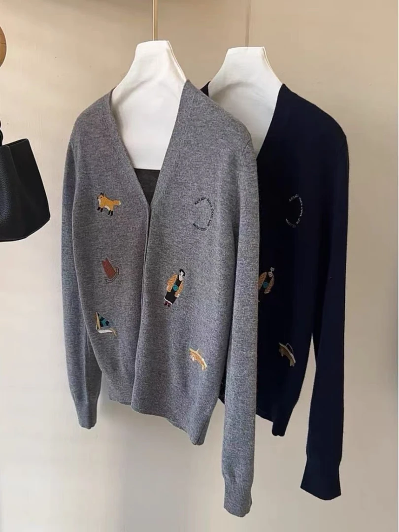 WTT-3355法式灰色绣花轻奢秋季春季百搭刺绣开衫