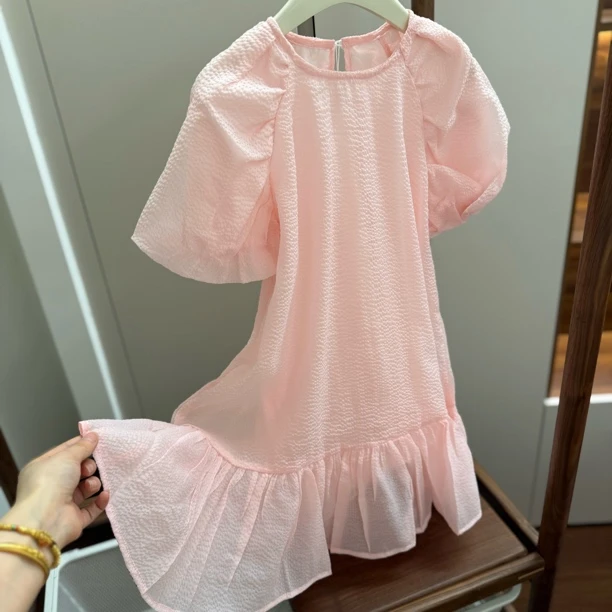 【编号S56】YX32377-09-儿童 泡泡布连衣裙 粉色-CC+