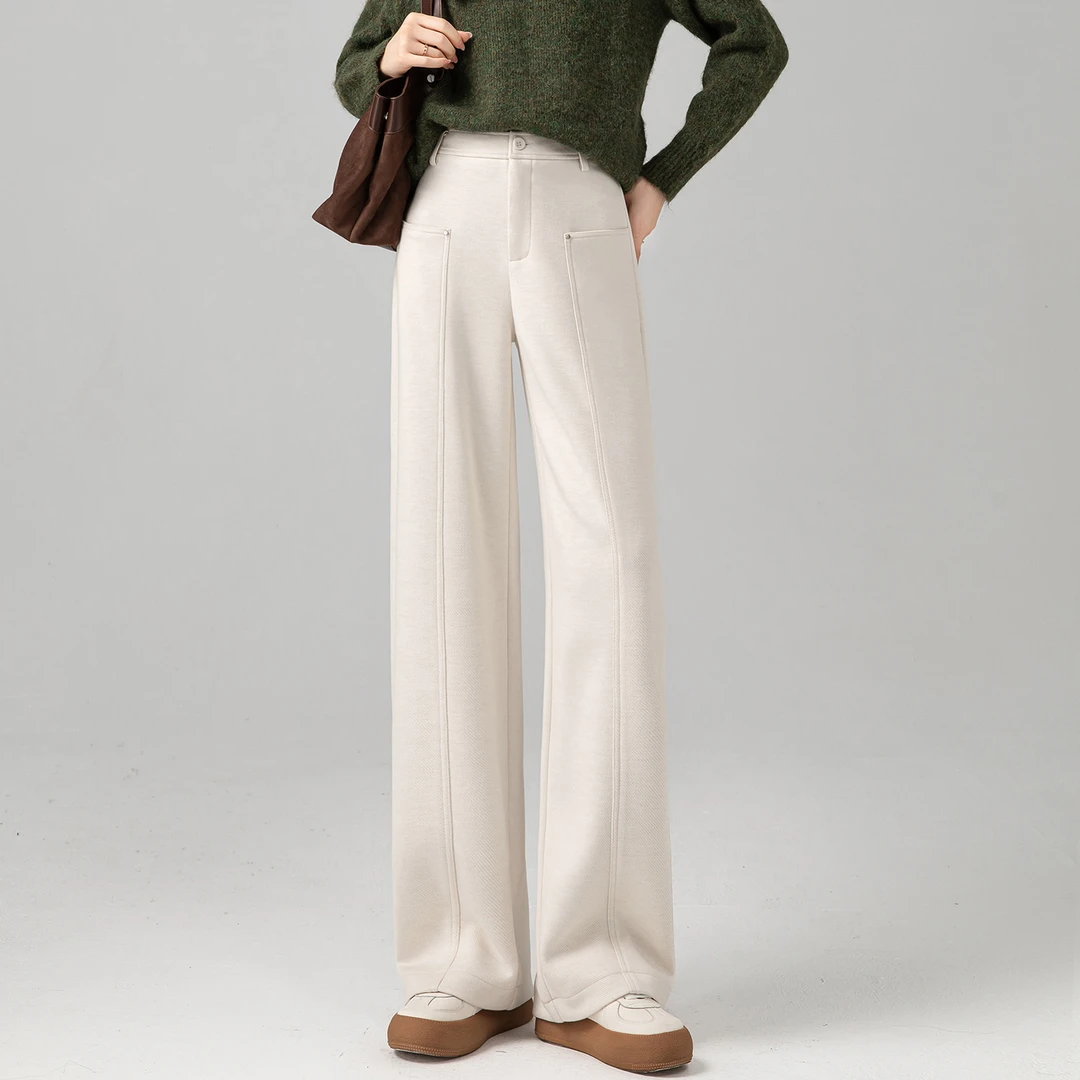 毛呢阔腿裤女冬加厚羊毛女裤新款2025爆款时尚气质独特白色直筒裤
