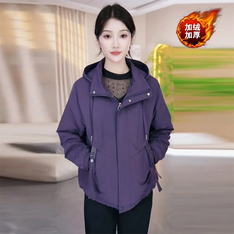 2025秋冬休闲连帽冲锋衣女中老年妈妈装宽松显瘦减龄洋气外套上衣