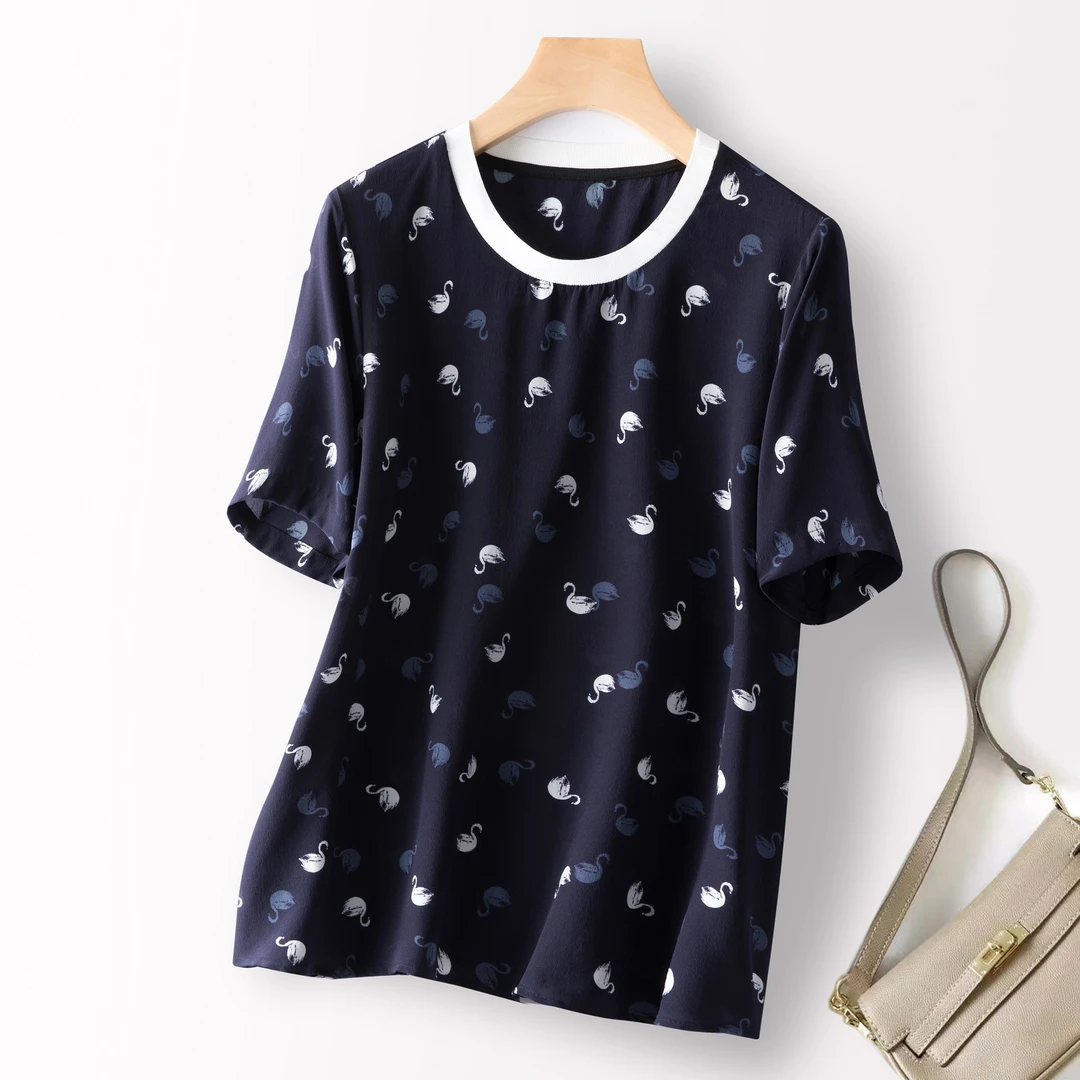 【100%桑蚕丝】数兰朵双皱印花真丝上衣 时尚优雅套头衫