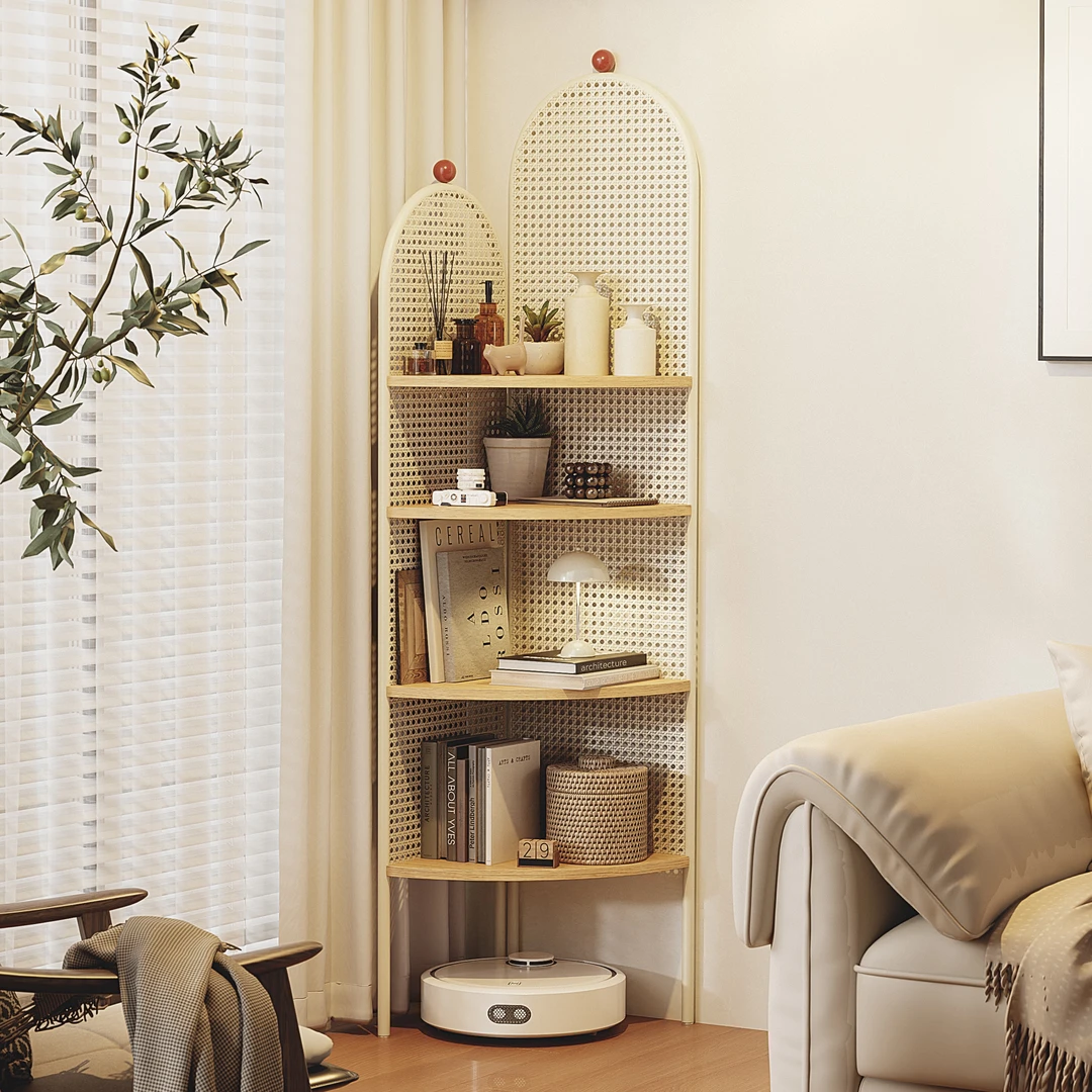 转角书架多层简易家用客厅靠墙一体书柜落地置物架儿童玩具收纳架