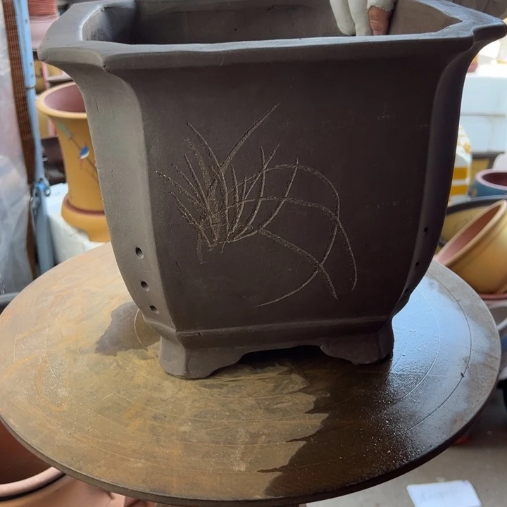 紫砂宜兴紫砂花盆切角四方31